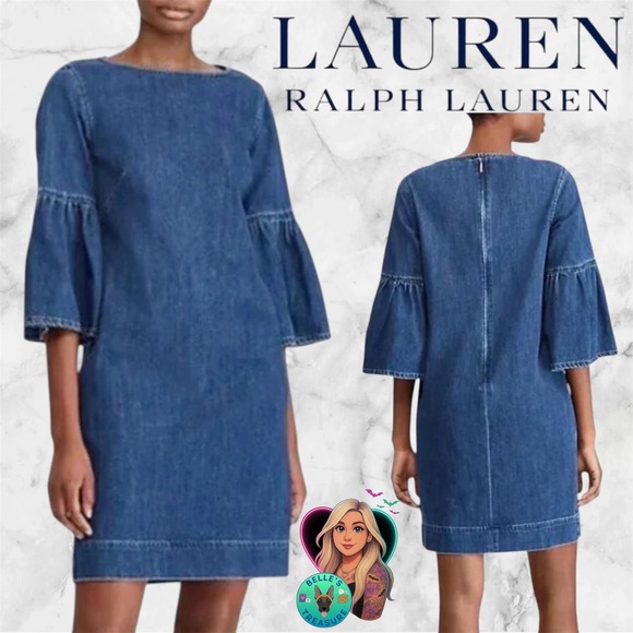 Lauren Ralph Lauren Dresses & Skirts - Ralph Lauren LRL Women's 6 Chambray Denim Bell Sleeve Shift Dress Festival 70's